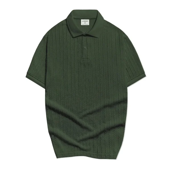 Áo thun polo ngắn tay vân dệt kim LADOS-9187-rêu_4