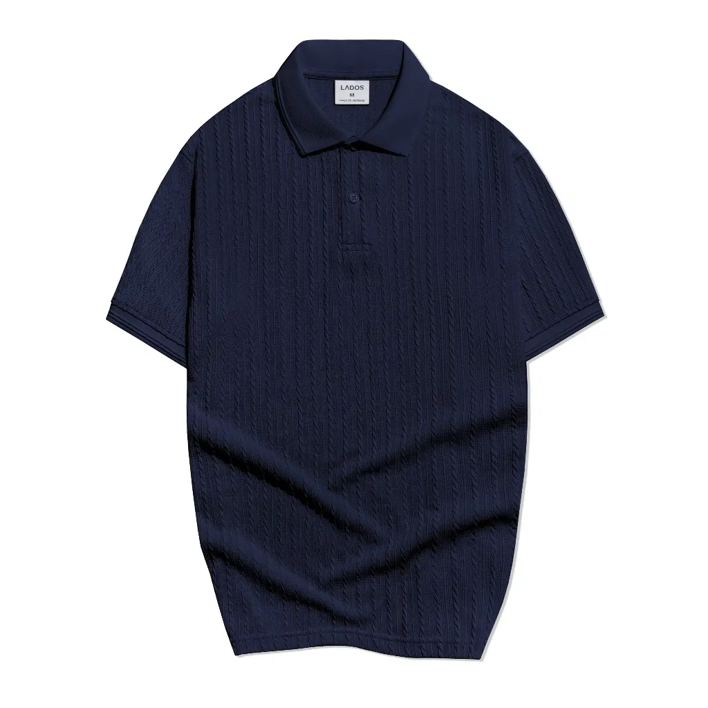 Áo thun polo ngắn tay vân dệt kim LADOS-9187-xanh đen_3