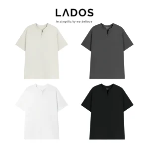 Áo thun tay ngắn cổ tròn xẻ V nam nữ LADOS-9141 đẹp