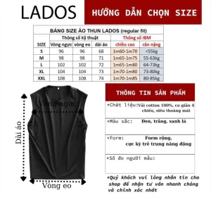 Size Áo thun tank top nam trơn LADOS-9085